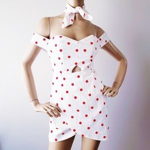 In The Beginning White & Red Polka Dot Dress